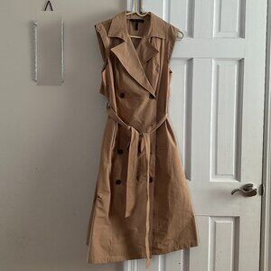 BCBGMaxAzria Sleeveless Trench Midi Dress in Tan